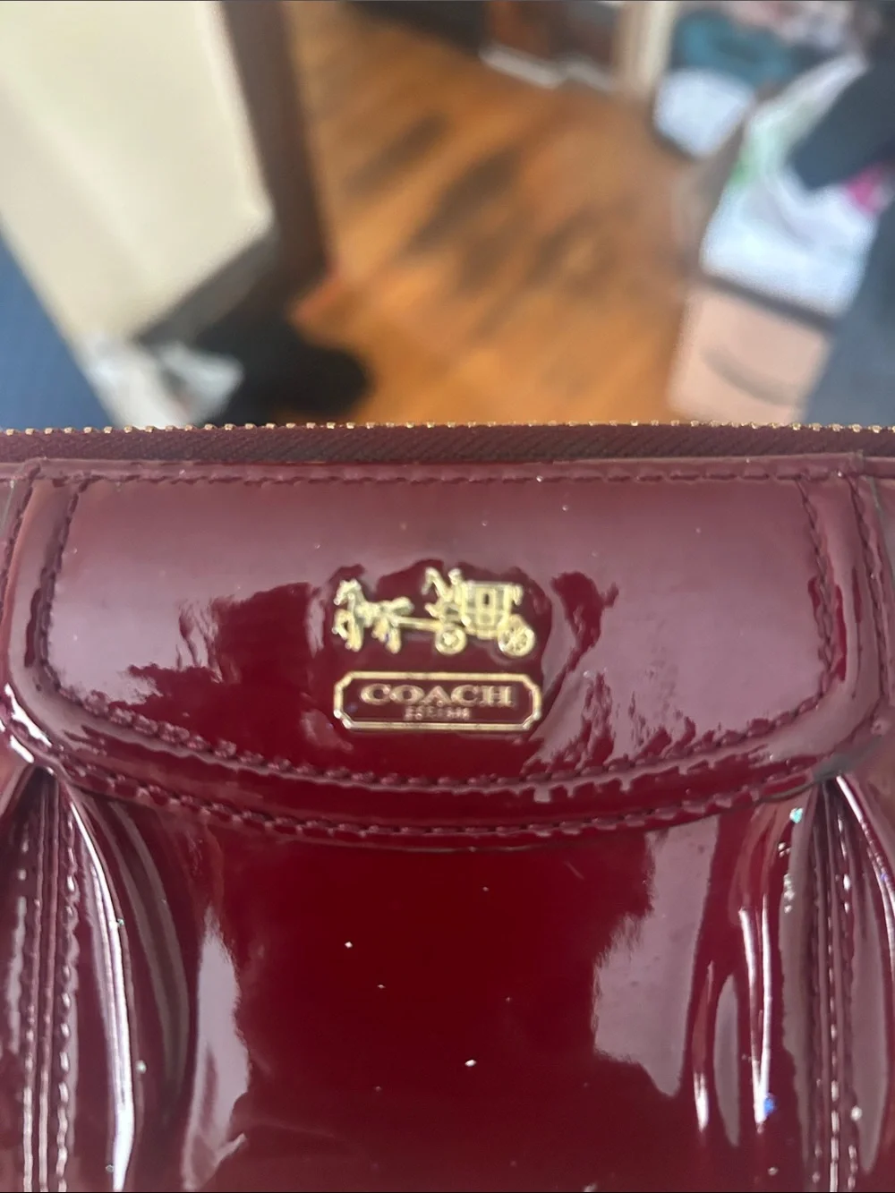 Coach Patent Leather Wallet in Deep Burgundy